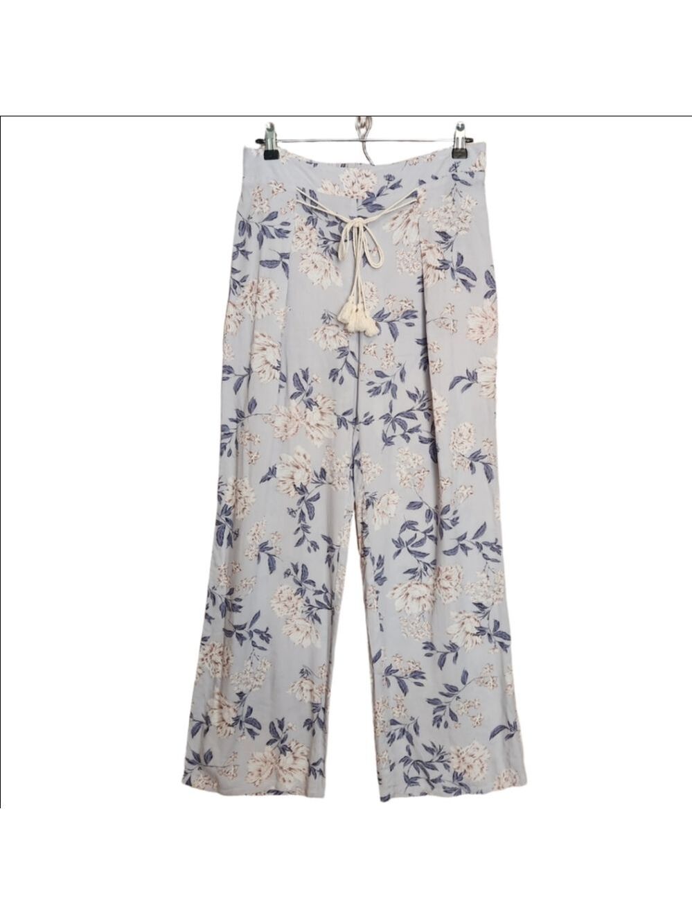 GYPSIES & MOONDUST BLUE TASSEL TIE LIGHTWEIGHT BOHO PILAZZO PANT SIZE MED LARGE